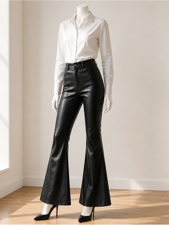 Good American Pants - Good American Black Faux Leather Flare Pants